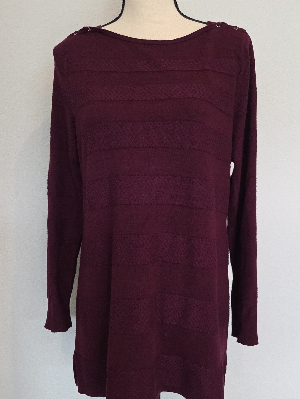 White House Black Market Burgundy Red  Classic Tunic Long Sweater Cable Knit